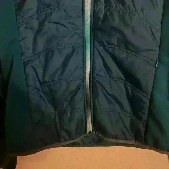 Athleta Quilted Large Graphic Logo Printed Back Teal Zip Up Athleisure Jacket S - Picture 8 of 14